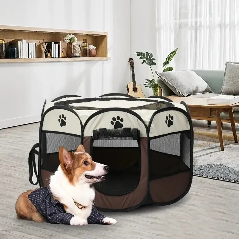 Outdoor Camping Dog Fence - Portable Foldable Pet Cage Octagonal Cat