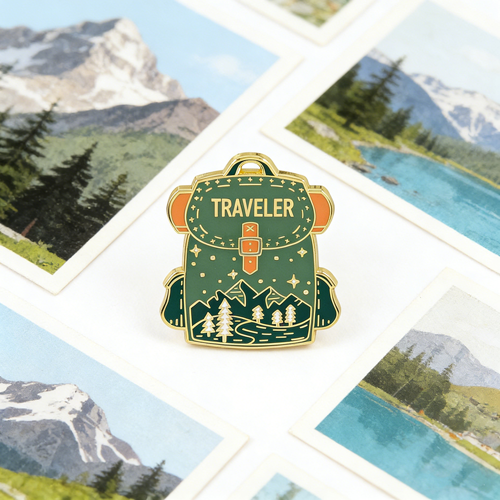 Outdoor Camping Logo - Traveler backpack enamel pin travel metal