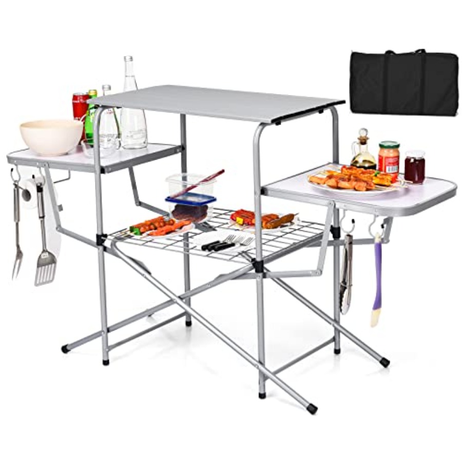 Outdoor Camping Kitchen Setup - Folding Grill Table with 26'' Main