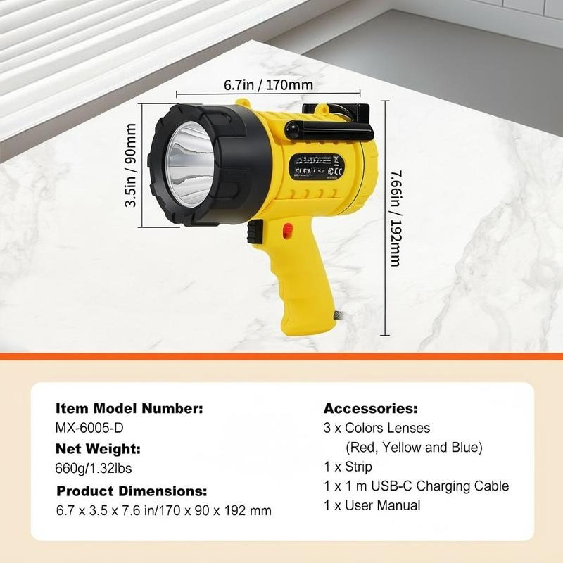 Handheld Searchlight 1000,000  - Battery Outdoor Camping ulasan dan harga