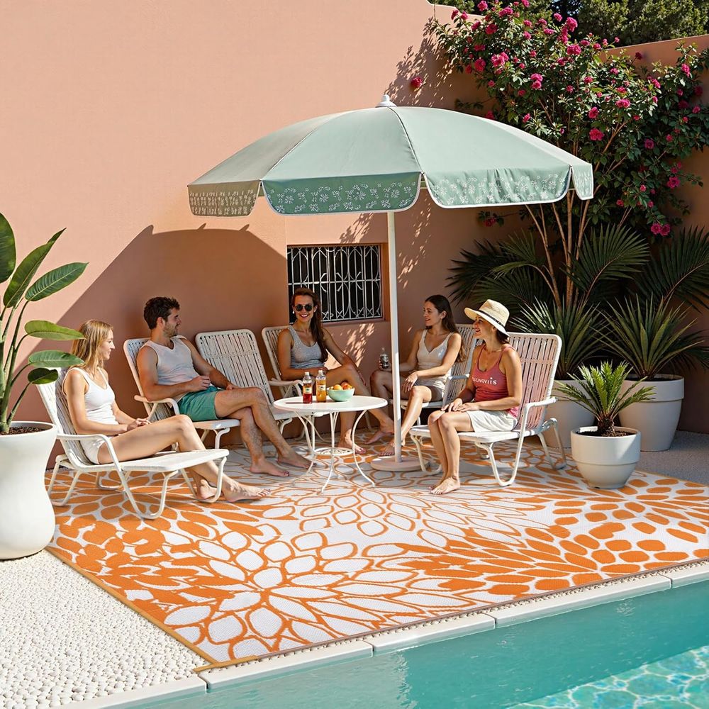 Waterproof Reversible Tropical - Outdoor Camping Rugs 8X10 ulasan dan harga
