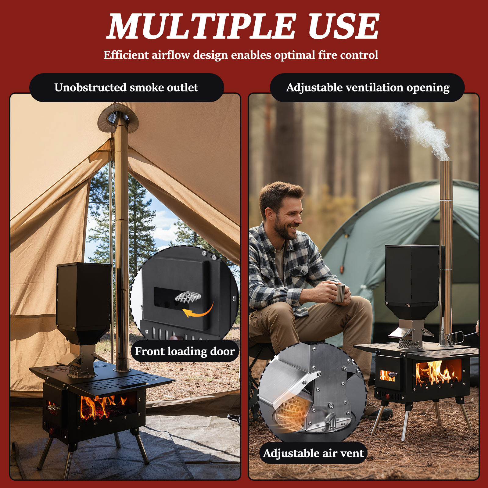 Wood Burning Tent Stove with S - Outdoor Camping Bin ulasan dan harga