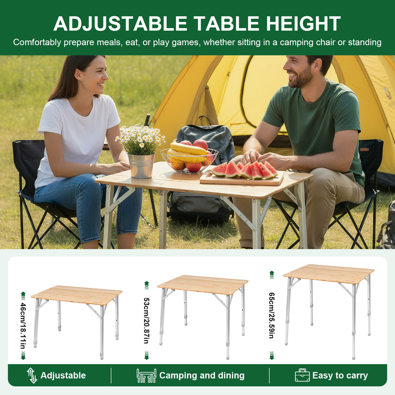 Adjustable Height Folding Bamb - Outdoor Camping Table Foldable ulasan dan harga