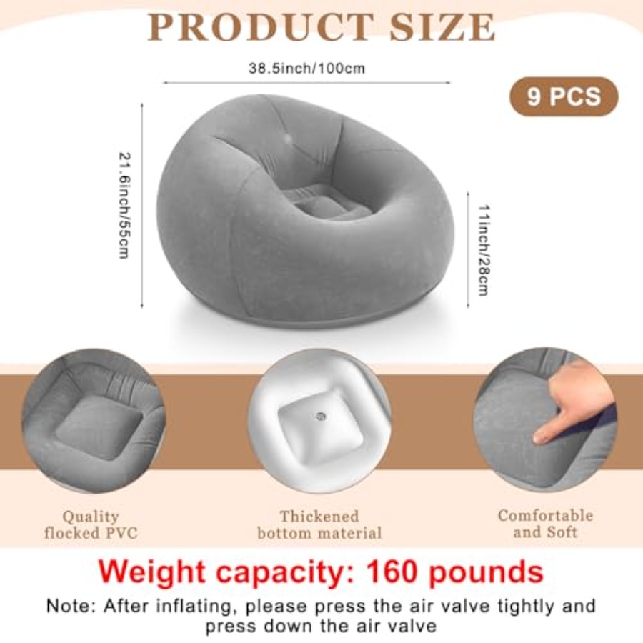 9 Pcs Inflatable Bean Bag Chai - Outdoor Camping Chairs Folding ulasan dan harga
